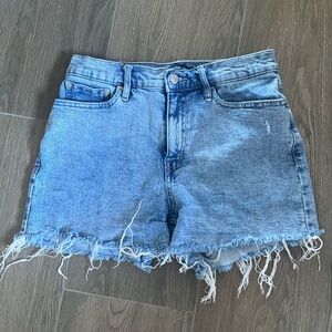 Denim Blue Frayed Hem Women's Shorts